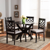 Baxton Studio Sandra-Grey/Dark Brown-5PC Dining Set Sandra Modern and Contemporary Grey Fabric Upholstered and Dark Brown Finished Wood 5-Piece Dining Set